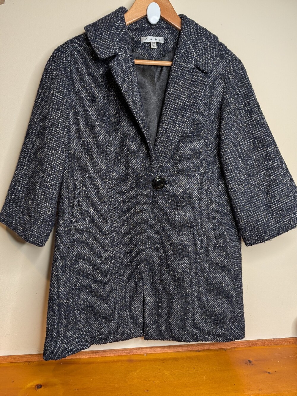 CAbi Charcoal Gray Tweed Boucle Cocoon Coat Wool Blend Collared Sleeve XS